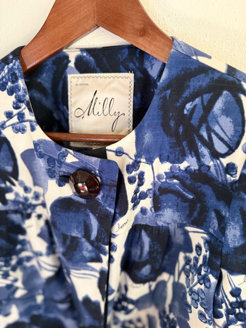 Milly Blue Floral Coat Dress Size 4 Cotton Structured Jacket - Picture 9 of 14